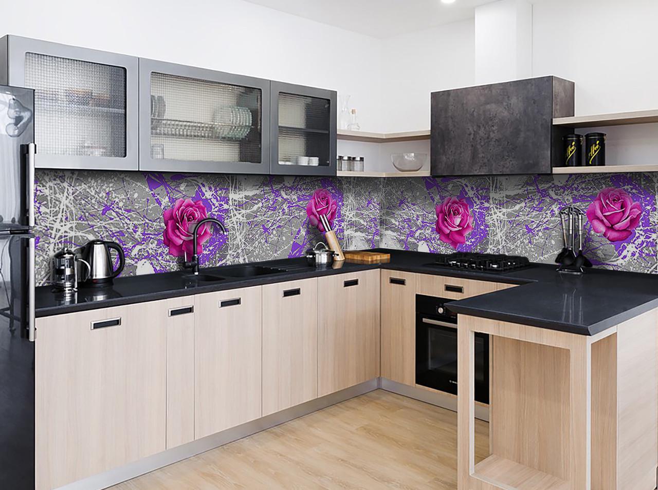 Кухонный фартук Брызги краски из самоклеющейся виниловой пленки 60х300 см Фиолетовый