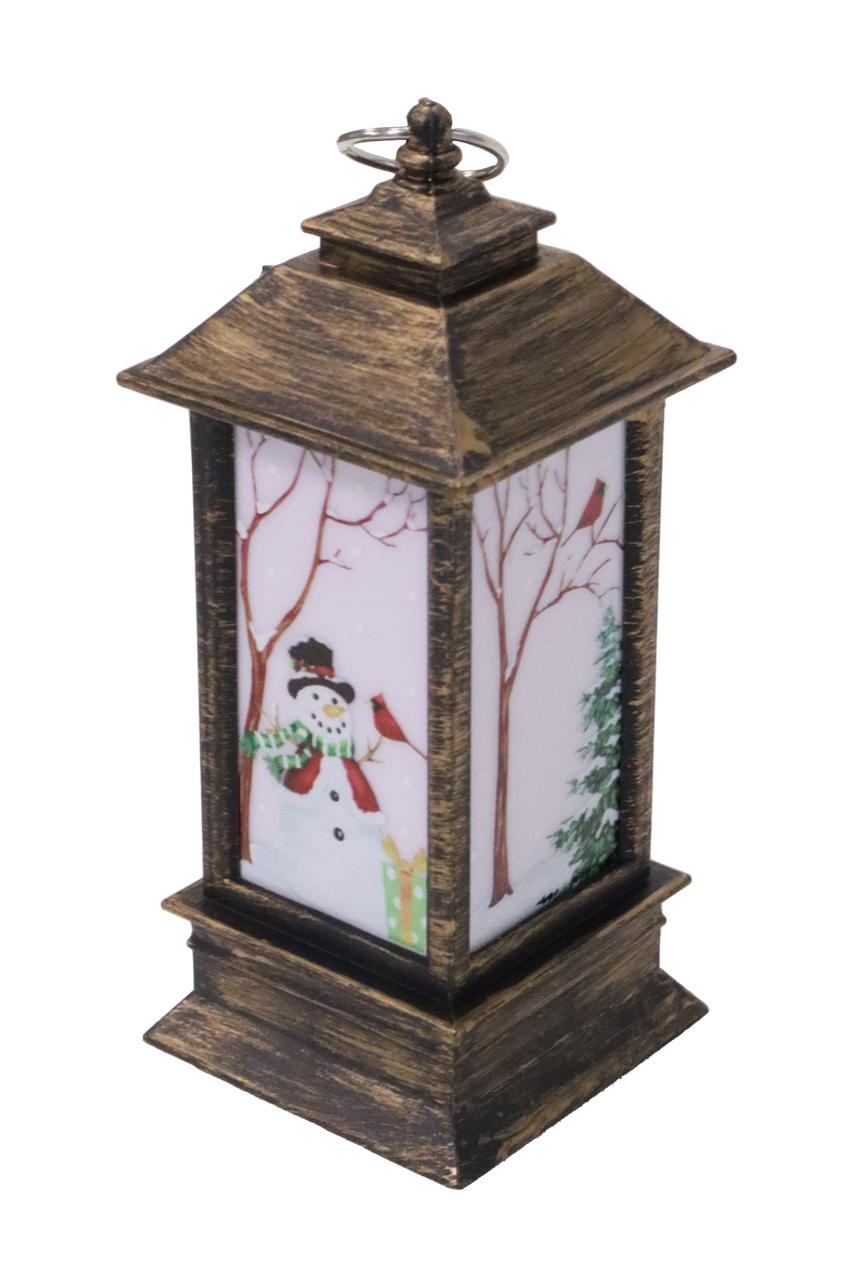 Игрушка новогодняя на елку Фонарик с принтом снеговика с кольцом (1531997528)