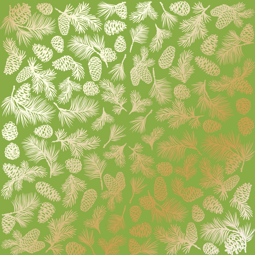 Лист паперу односторонній Golden Pine cones із фольгуванням 30,5х30,5 см Bright Green