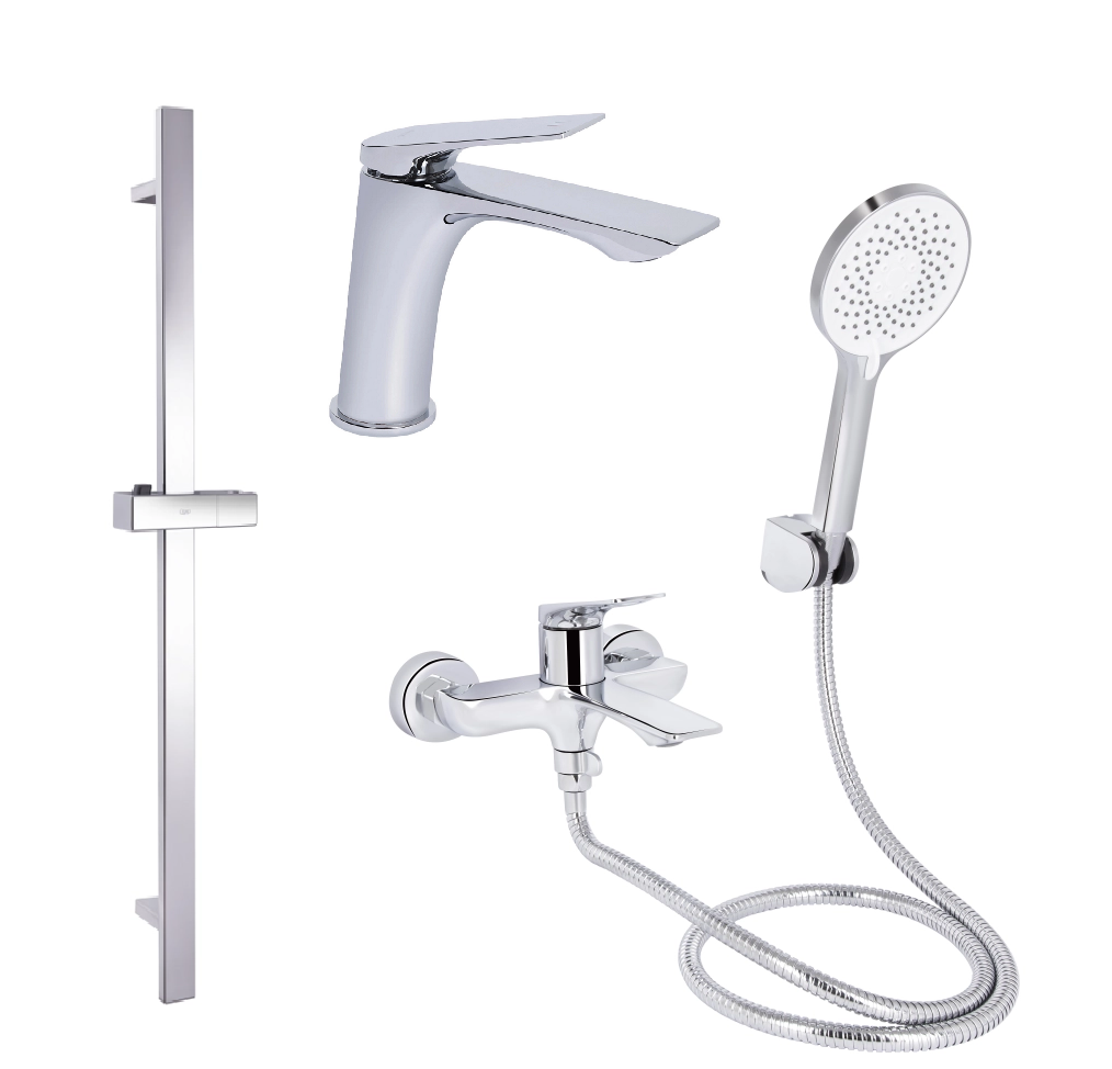 Комплект смесителей Qtap Vlasta для ванной 3в1 умывальник/ванная/душевая стойка с ручным душем Хром (4564245640)