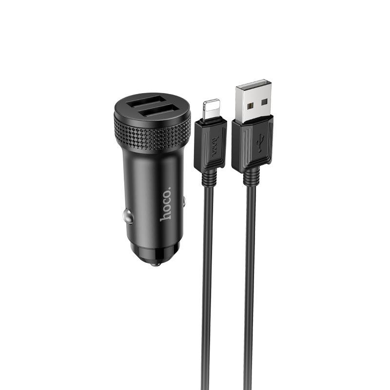Автомобильное зарядное устройство Hoco Lightning Cable Level Dual Port Z49 12W Black (11870419)