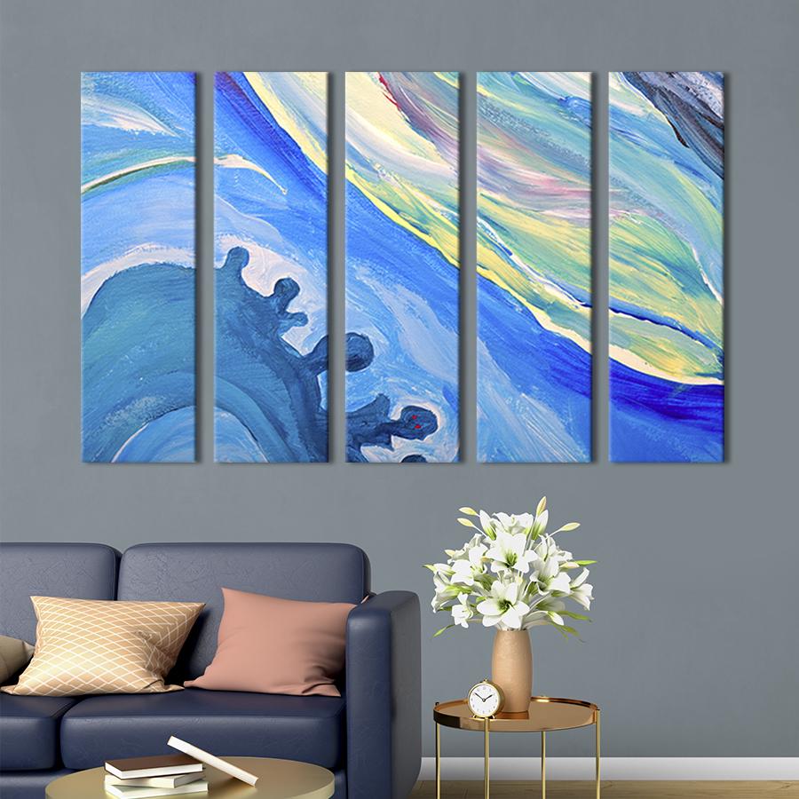 Модульная картина из 5 частей на холсте Абстракция голубые мазки 87x50 см (5-51)
