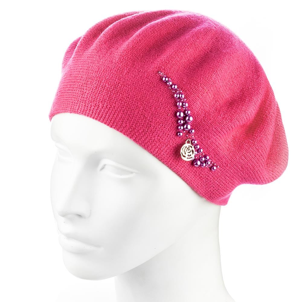 Берет жіночий подвійний ZOLLY ZH260 з намистинами віскоза універсальний Фуксія (295233)