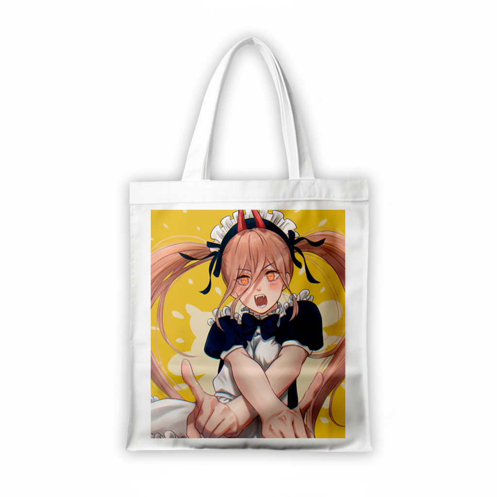 Сумка-шопер Chainsaw Man Пауэр из габардина Белый (6785)