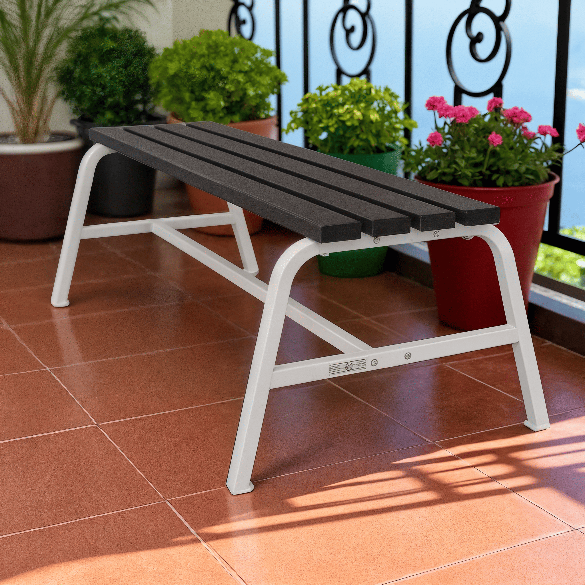 Лавка садова ТОБІ ШО без спинки для дачі/парку 1503х450х650 мм Графітово-Білий - фото 3