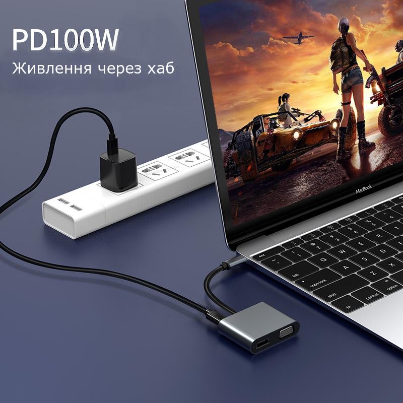 Хаб USB 4в1 для макбука/телефона DP Type C 4k HDMI-PD-USB C-USB 3.0 - фото 4