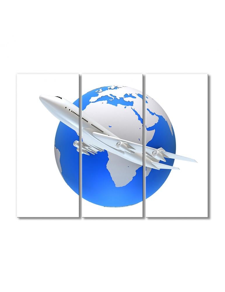 Картина модульная Самолет и земля 3 модуля 80x120 см