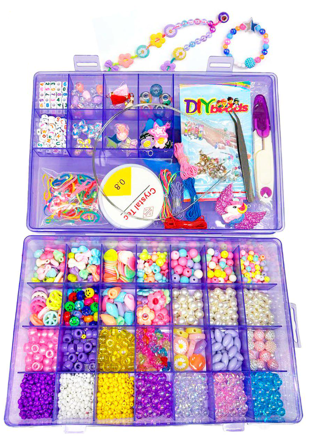 Дитячий набір Beading Kits для виготовлення браслетів/обручів/кілець з намистин/страз та бісеру Пурпуровий (Com011)