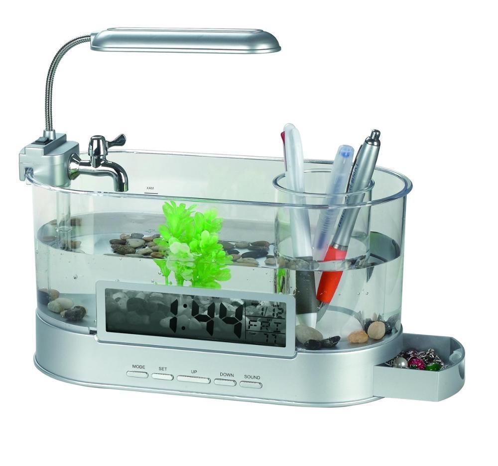 Настольный USB мини аквариум SUNROZ Mini Fish Tank с органайзером LED Серый (SUN2690)