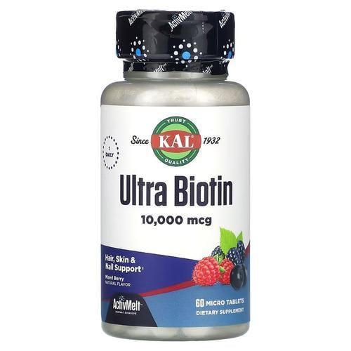 Біотин B-7 KAL Ultra Biotin 10,000 mcg 60 Micro Tablets (CAL-23425)