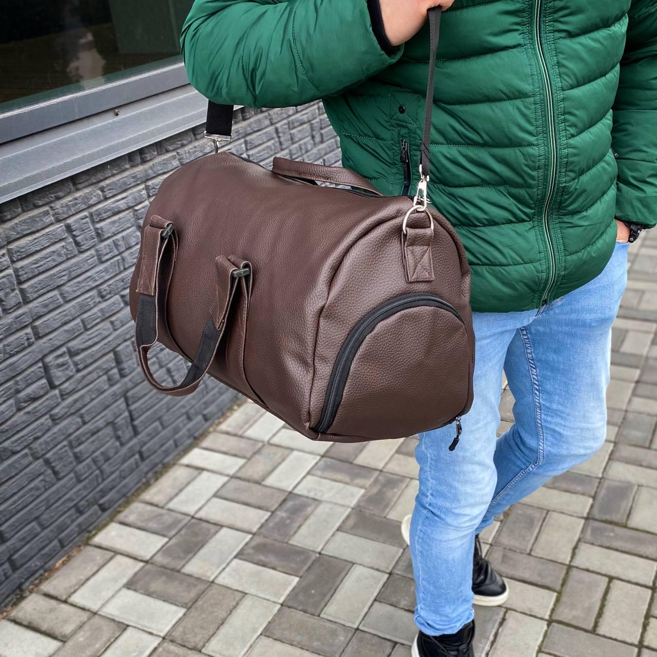 Сумка через плечо дорожная мужская с отделением для обуви 50х22х36 см Коричневый (s13) - фото 3