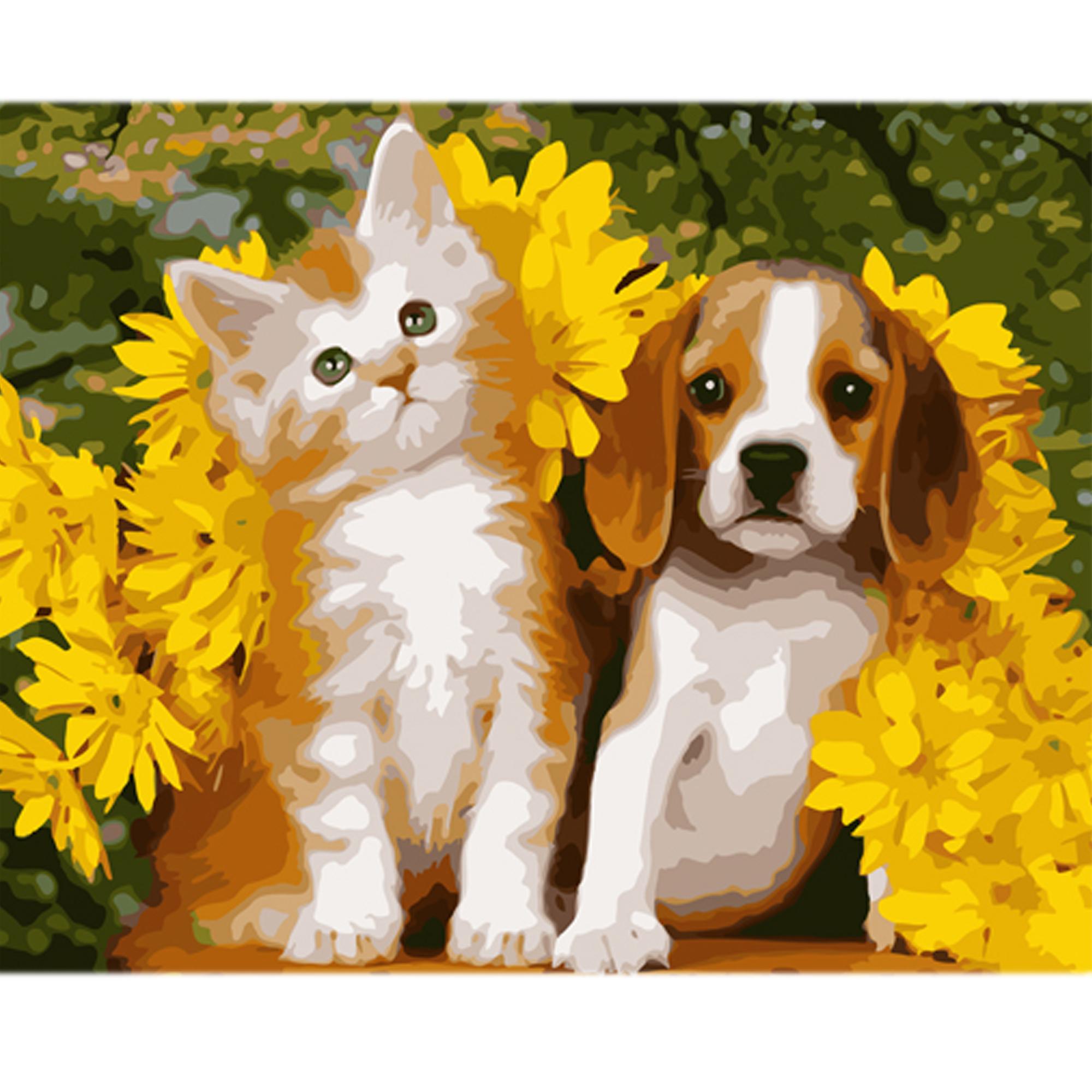 Картина по номерам Strateg Собака и кот на цветном фоне 40x50 см (MZ052)