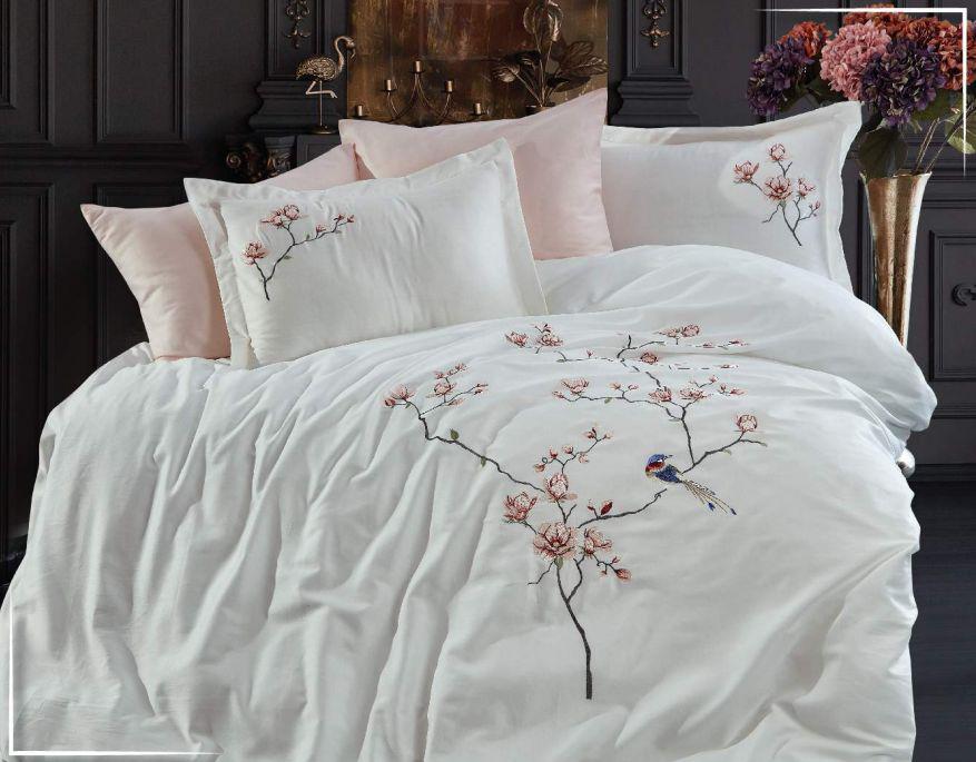 Постельное белье Dantela Huma krem Сатин с вышивкой Евро