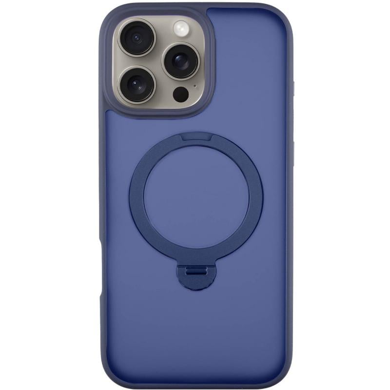 Протиударний TPU+PC чохол Metal Buttons with MagSafe Colorful HQ Ring для Apple iPhone 16 Pro Max (6.9") Dark Blue