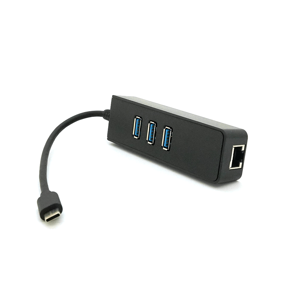 USB-хаб VOLTRONIC Type-C 3xUSB 3.0 + 1 Gigabit Lan Чорний (12944)