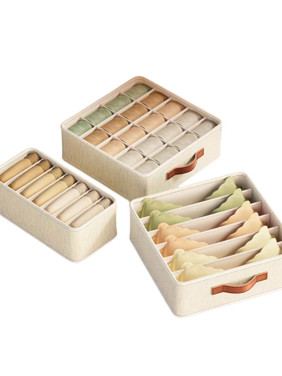 Набор органайзеров для хранения нижнего белья носков и аксессуаров с секциями тканевые 3 шт. 32х16х11/32х32х11 см Бежевый (60093/94/95)