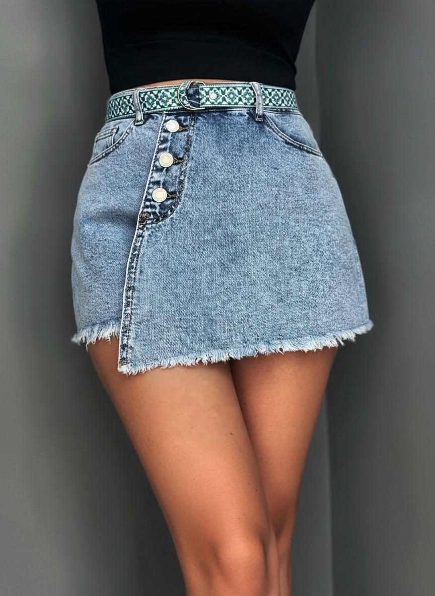 Шорты-юбка женские Vanver 223 джинсовые на запах с пуговицами короткие р. 26 Голубой (6418)