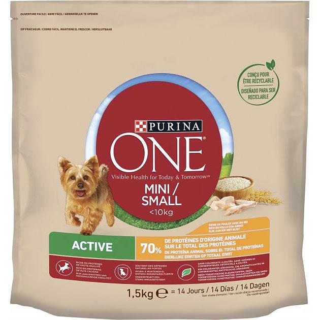 Корм сухий для активних собак малих порід Purina One Mini Active c куркою та рисом 1,5 кг (7613034146502)