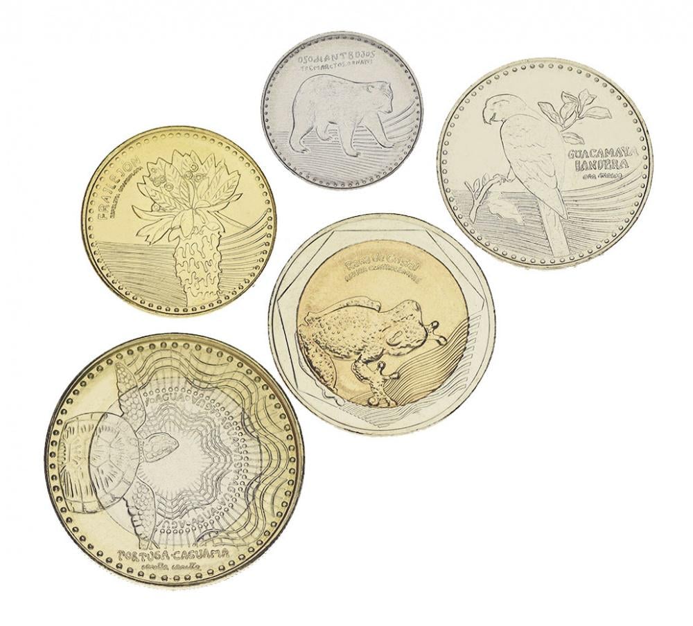 Коллекционные монеты Колумбия 5 шт. 2016 UNC 50/100/200/500/1000 песо (М05191)
