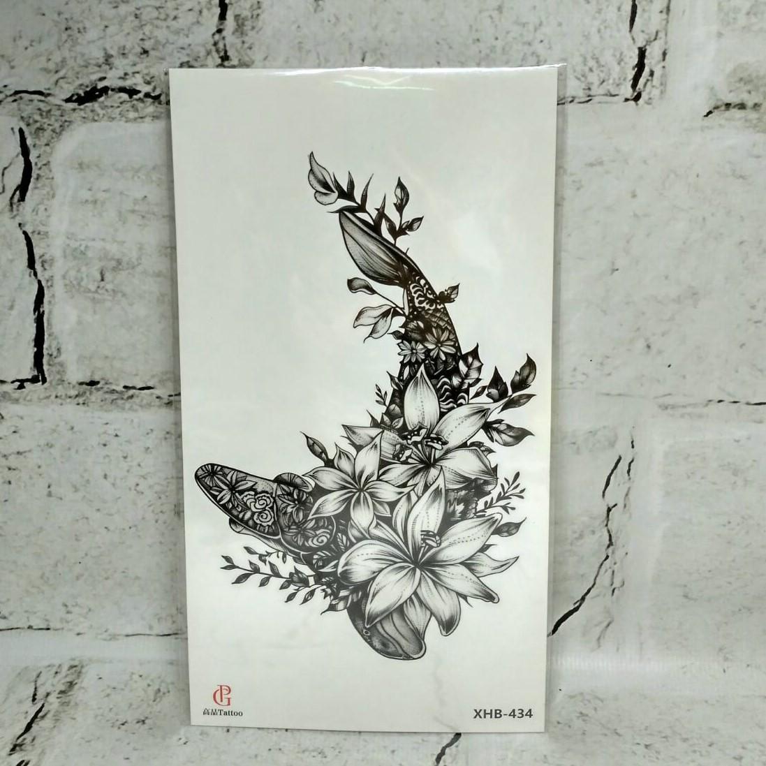 Тату временное Кит в цветах лист 11,5x21 см (XHB-434)