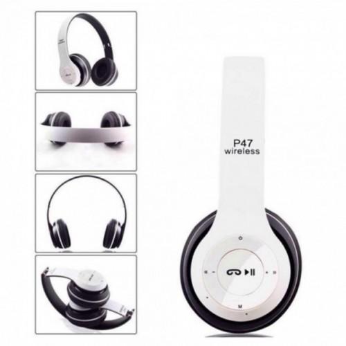 Наушники беспроводные P-47 Bluetooth/MicroSD/FM Радио Черный/Белый (47315) - фото 4 Наушники беспроводные P-47 Bluetooth/MicroSD/FM Радио Черный/Белый (47315) - фото 4