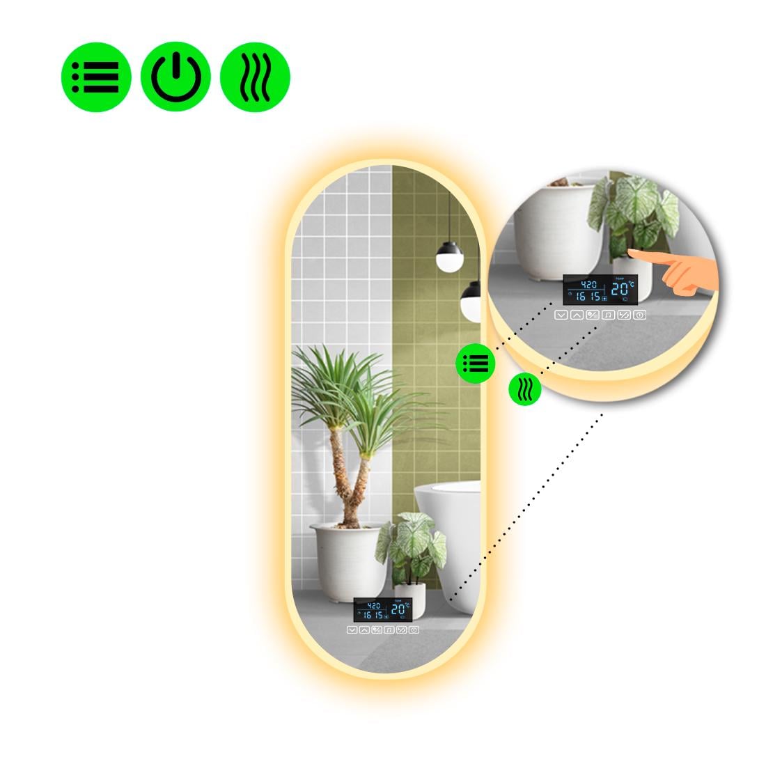 Зеркало с LED подсветкой Portale 3 с Smart-блоком и подогревом 140x55 см (8994809)