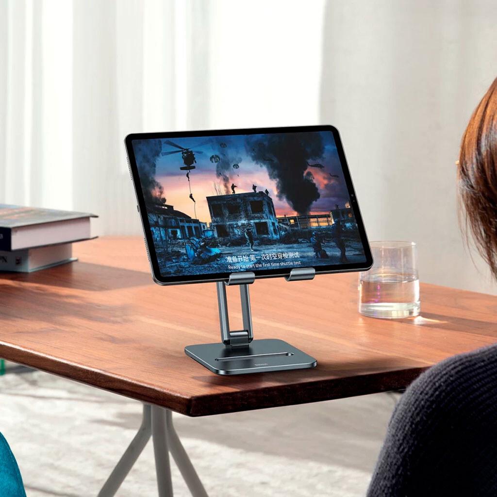 Держатель для мобильного BASEUS Desktop Biaxial Foldable Metal Stand for Tablets Grey (LUSZ000113) - фото 7 Держатель для мобильного BASEUS Desktop Biaxial Foldable Metal Stand for Tablets Grey (LUSZ000113) - фото 7