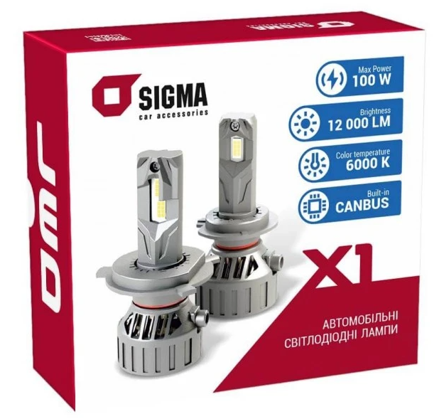 Автомобильные лампы Sigma LED X1 50W H1 H/L CANBUS 12000Lm 6000K (44758)