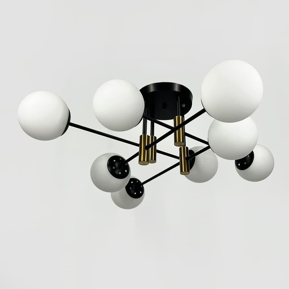 Люстра потолочная с латунной фурнитурой на 8 белых плафонов Ø 80 см Черный (81188/8 CP/BK/WT)