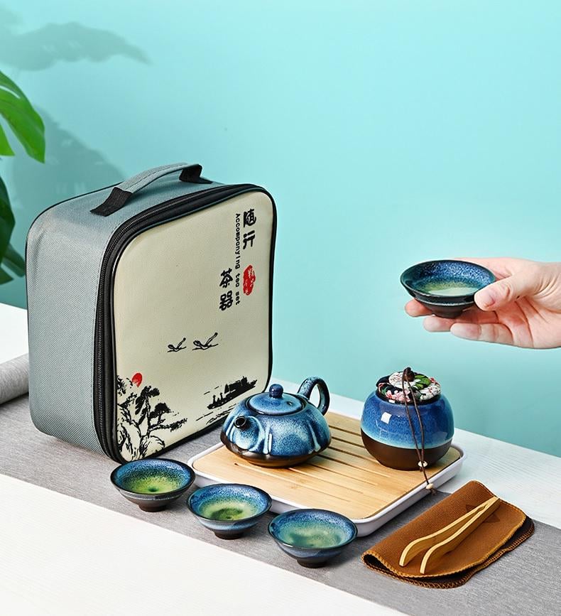 Набор для чайной церемонии дорожный Небесный Глаз на 4 персоны с чабанью 10 предметов Синий (26198872) - фото 2