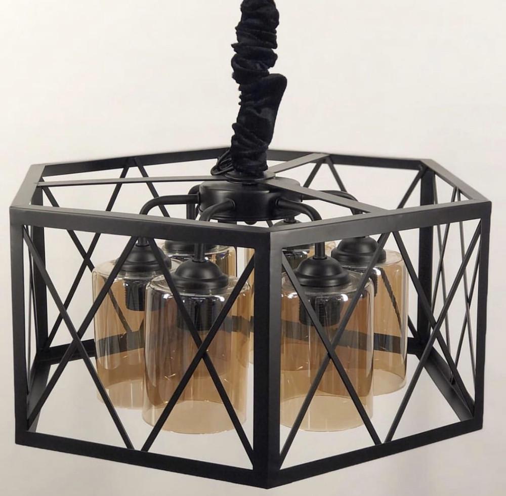 Люстра Loft на 6 янтарных плафонов Черный (12176/6)