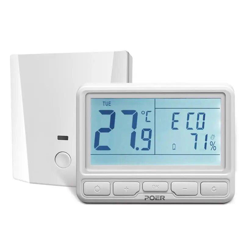 Бездротовий термостат Poer PTC16 для електрокотла/бойлера/теплої підлоги з бездротовим терморегулятором (100404) Бездротовий термостат Poer PTC16 для електрокотла/бойлера/теплої підлоги з бездротовим терморегулятором (100404)