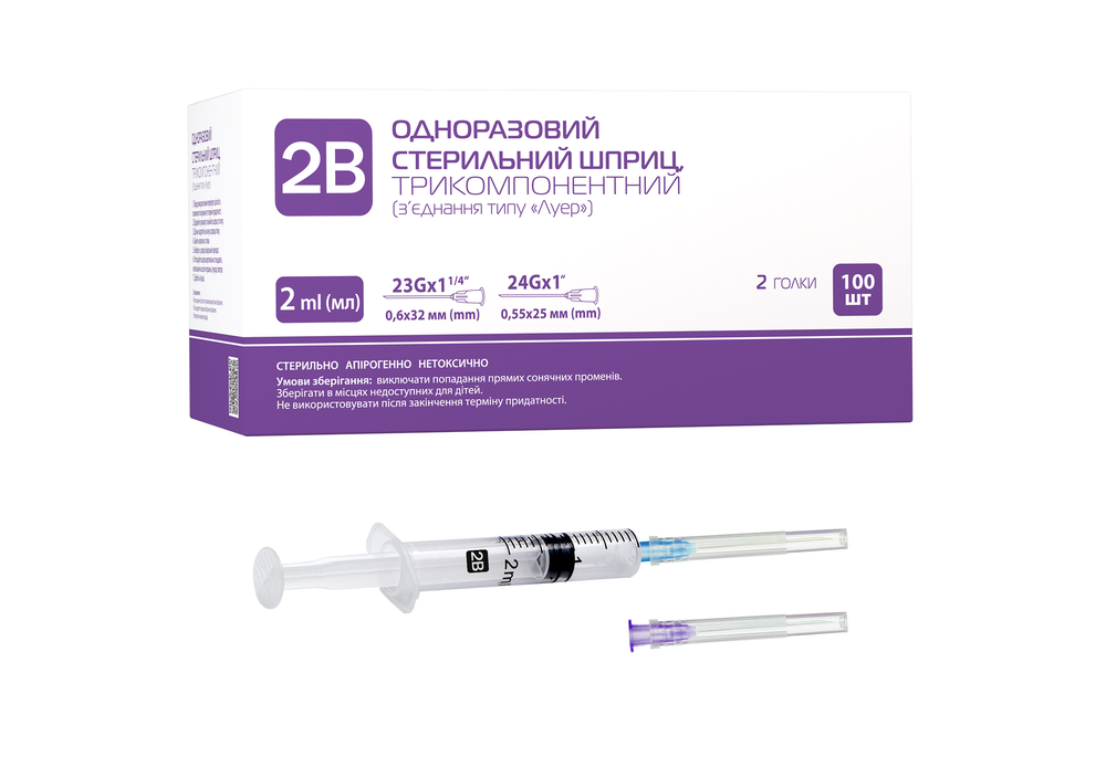 Шприц 2В 3-компонентный 2мл 23G 1 1/4 0,6х32 мм/24G 1 0,55х25 мм (COM10357) Шприц 2В 3-компонентный 2мл 23G 1 1/4 0,6х32 мм/24G 1 0,55х25 мм (COM10357)