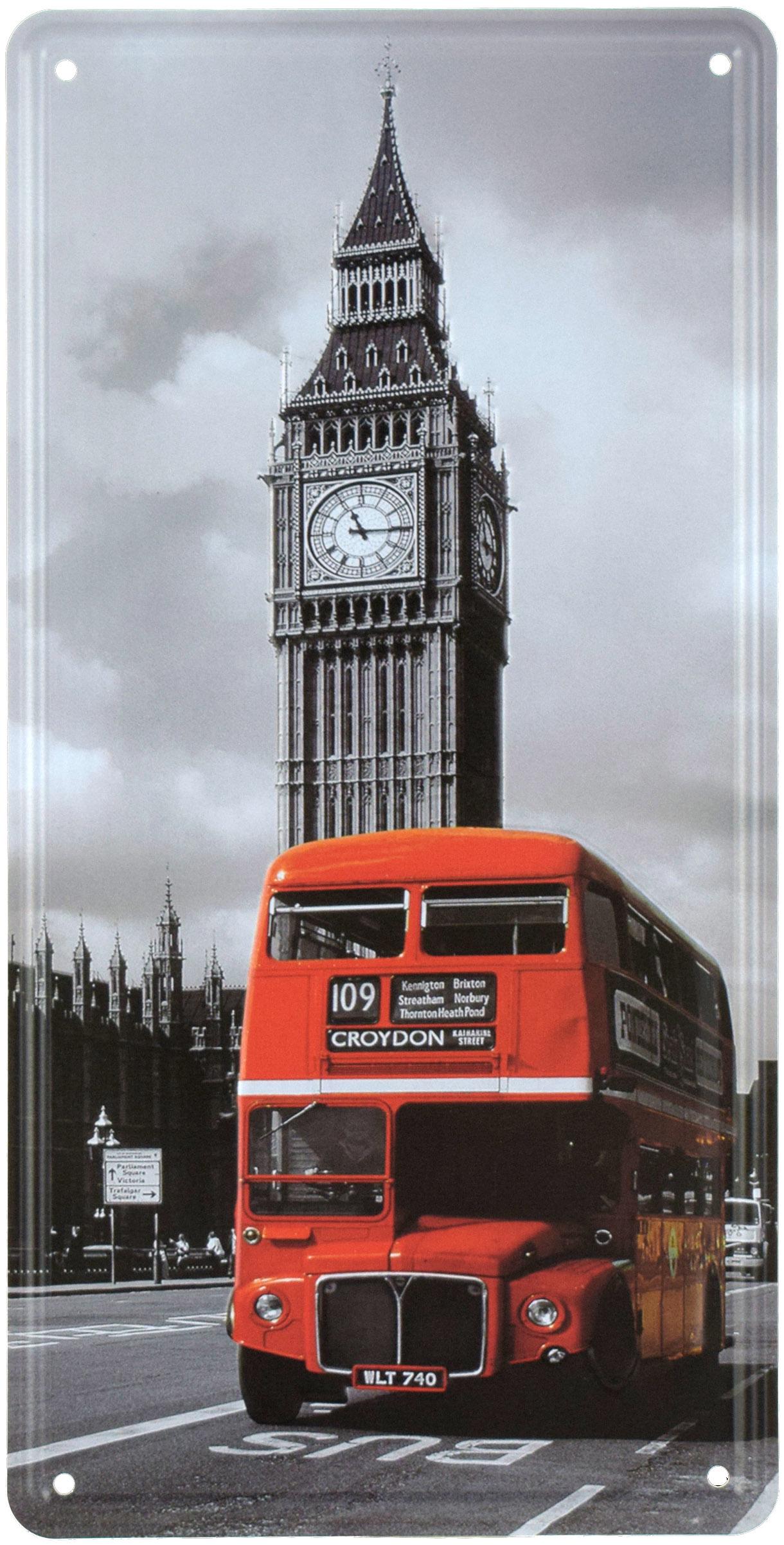 Табличка металлическая Лондон/London Red Bus 15x30 см