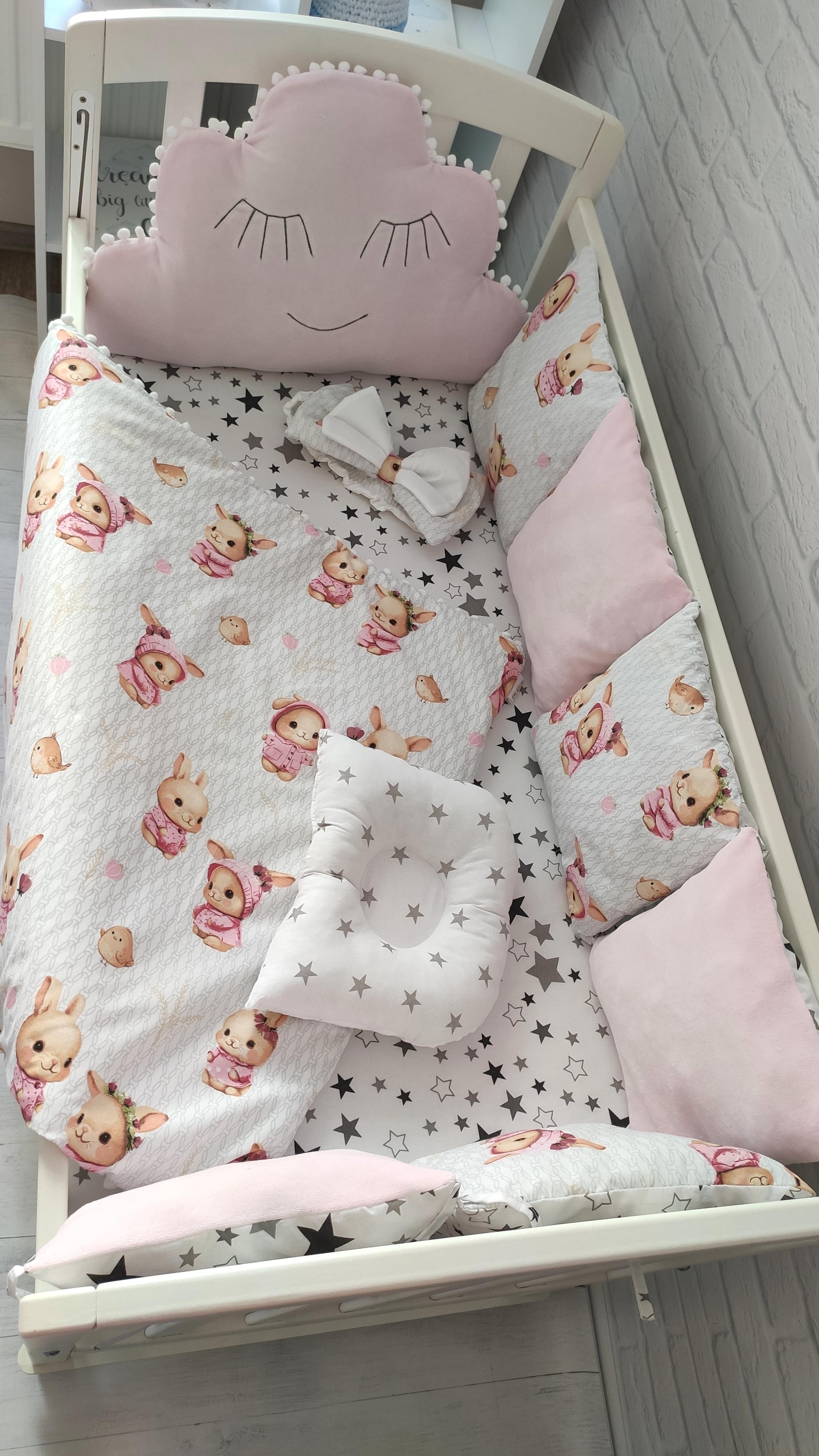 Набор бортиков в кровати Велюр Облако на три стороны Розовый - фото 4 Набор бортиков в кровати Велюр Облако на три стороны Розовый - фото 4