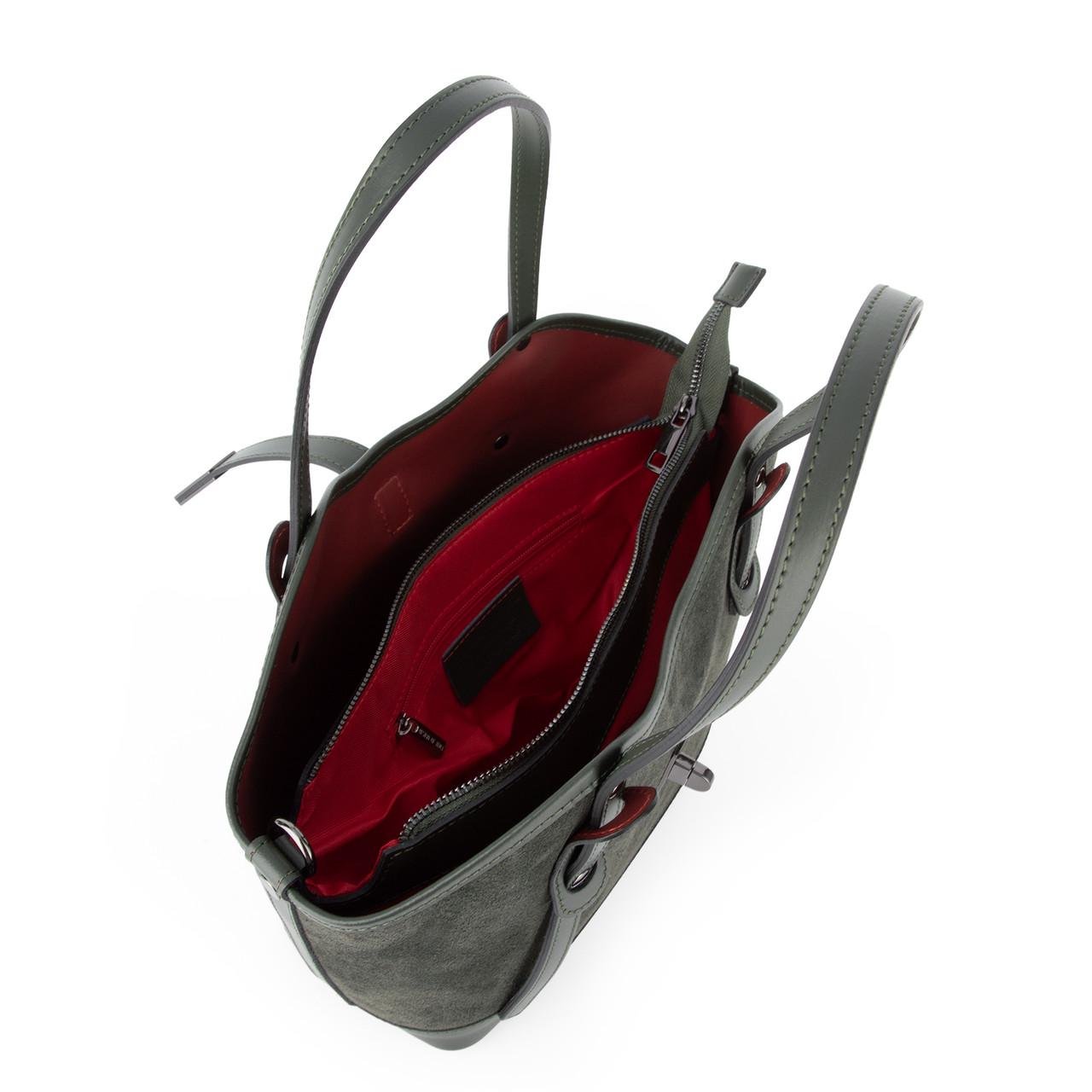 Сумка жіноча замшева Virginia Conti 04054 з червоною підкладкою Темно-зелений (2765517626) - фото 4 Сумка жіноча замшева Virginia Conti 04054 з червоною підкладкою Темно-зелений (2765517626) - фото 4