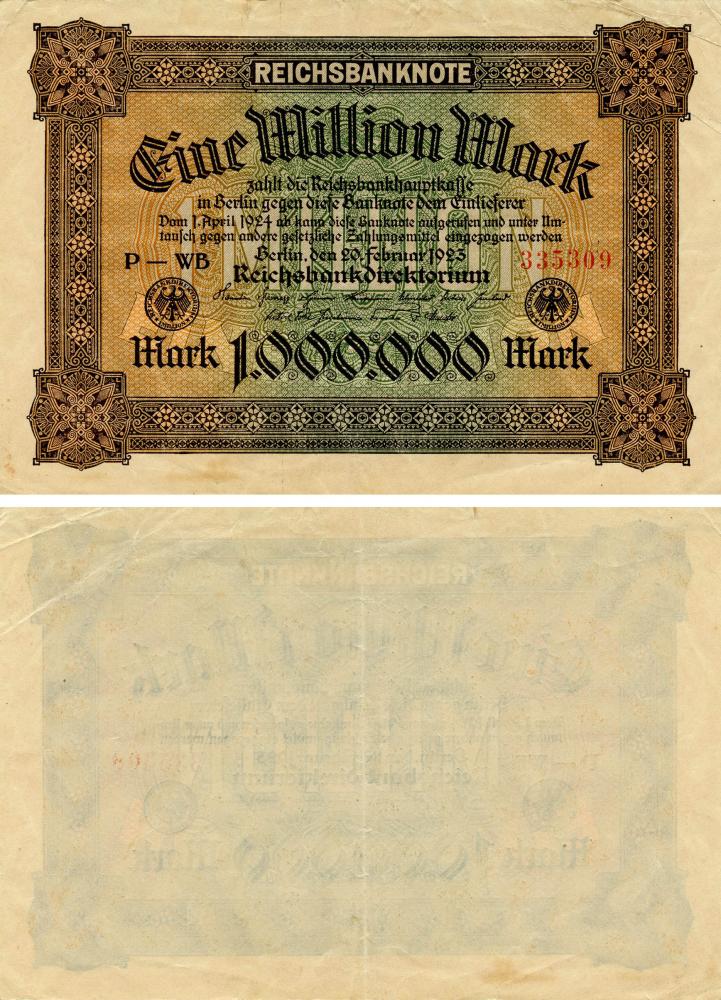 Коллекционная банкнота Германия 1000000 марок 1923 VF-AU P86 (Б13209)