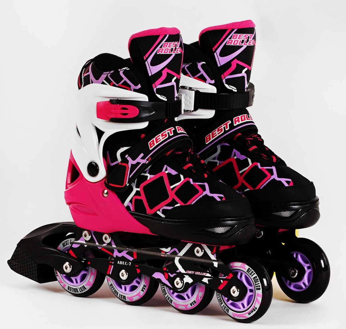 Роликовые коньки Best Roller PU колёса светящиеся в коробке р. 35-38 Black/Pink (116486)