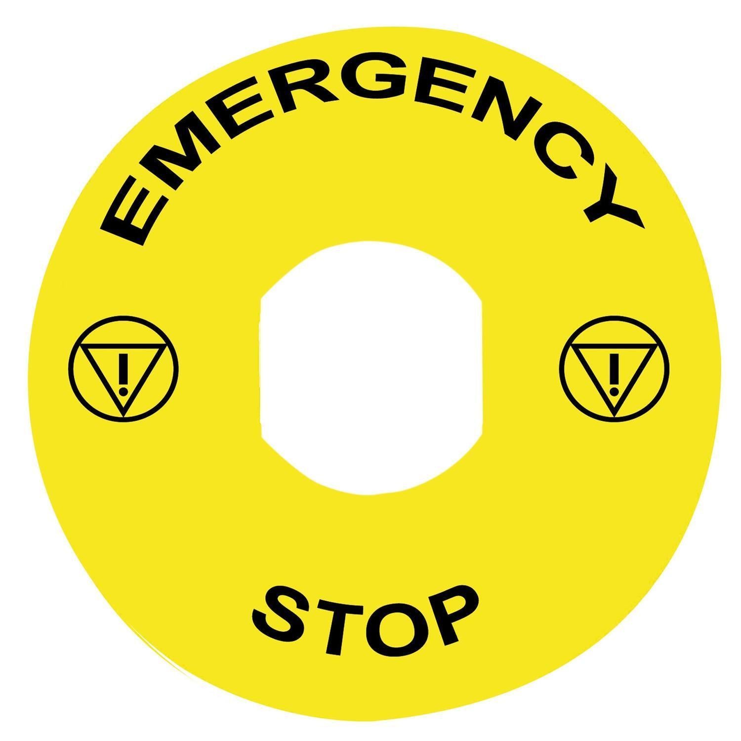 Шильдик установочный Schneider Electric Harmony Ø22мм EMERGENCY-STOP Ø90мм желтый для кнопок XB4, XB5 (ZBY8330)