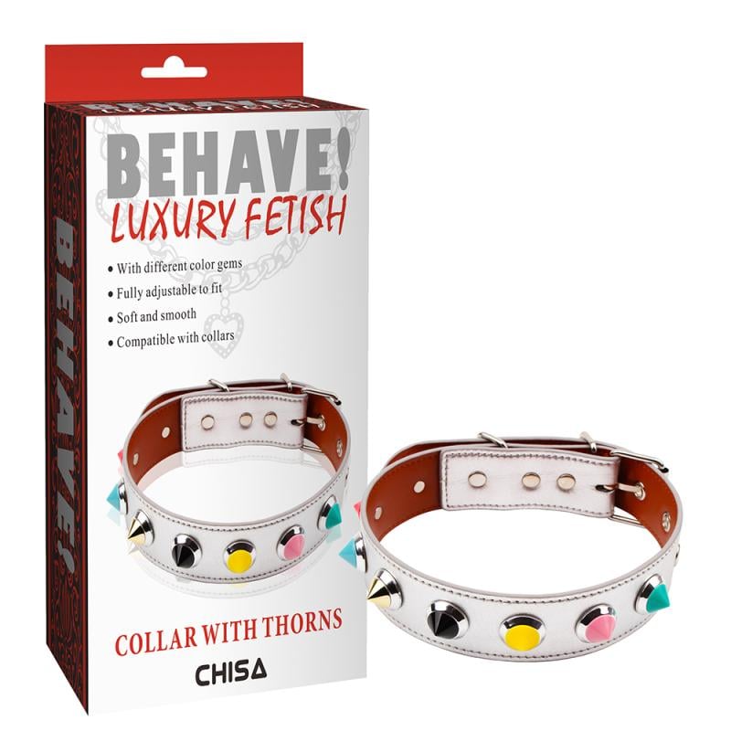 Ошейник с разноцветными камешками Behave! Luxury Fetish Collar Thorns Белый (1000059457)