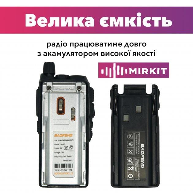 Комплект з рацій Baofeng UV-82 5 W/гарнітури/ремінця Mirkit на шию та акумуляторної батареї Baofeng BL-8 3800 мАг (008573) - фото 5