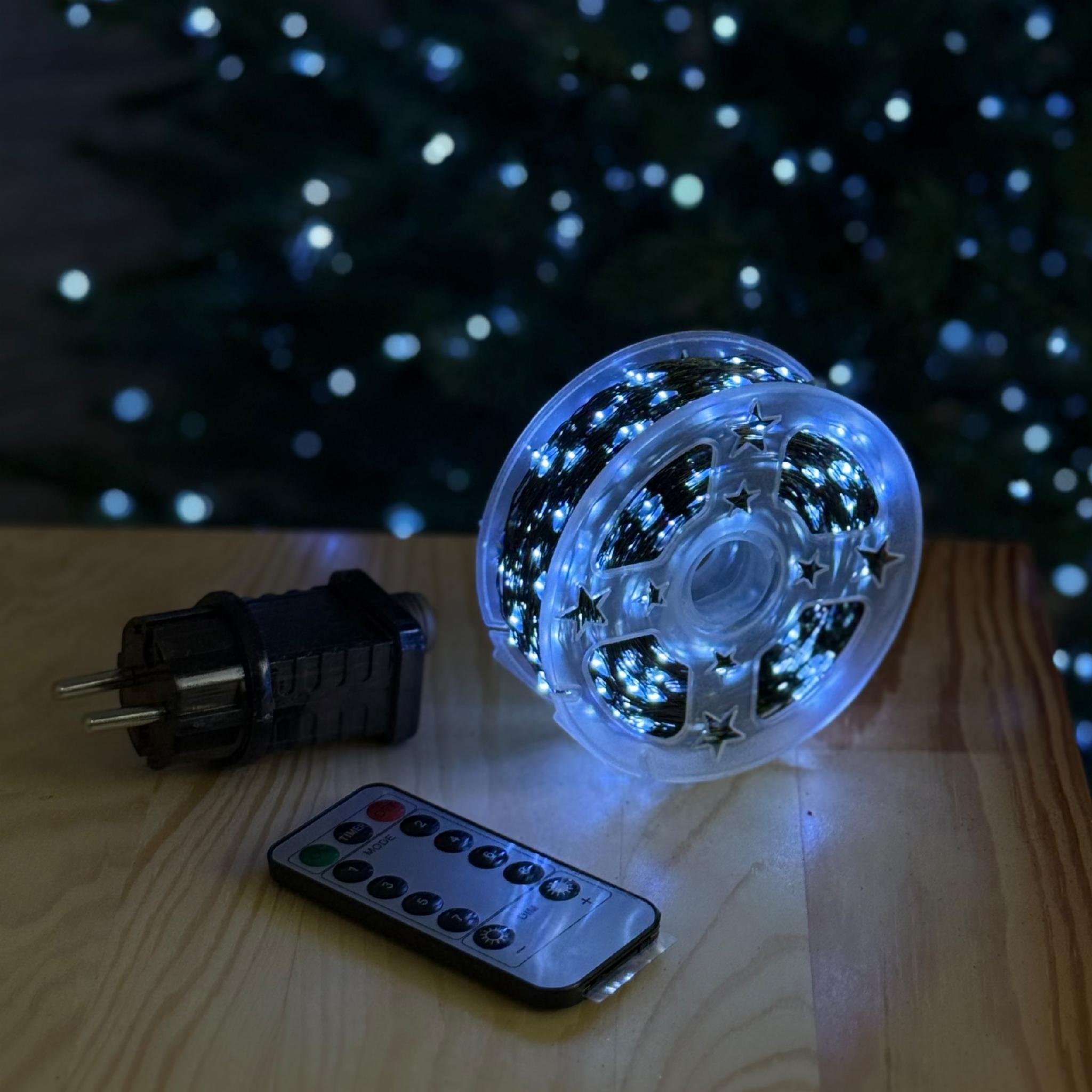 Гірлянда роса на катушки на USB з пультом и 8 режимами 200 м 200 LED на зеленом проводі Холодне світло (FC25003) - фото 5 Гірлянда роса на катушки на USB з пультом и 8 режимами 200 м 200 LED на зеленом проводі Холодне світло (FC25003) - фото 5