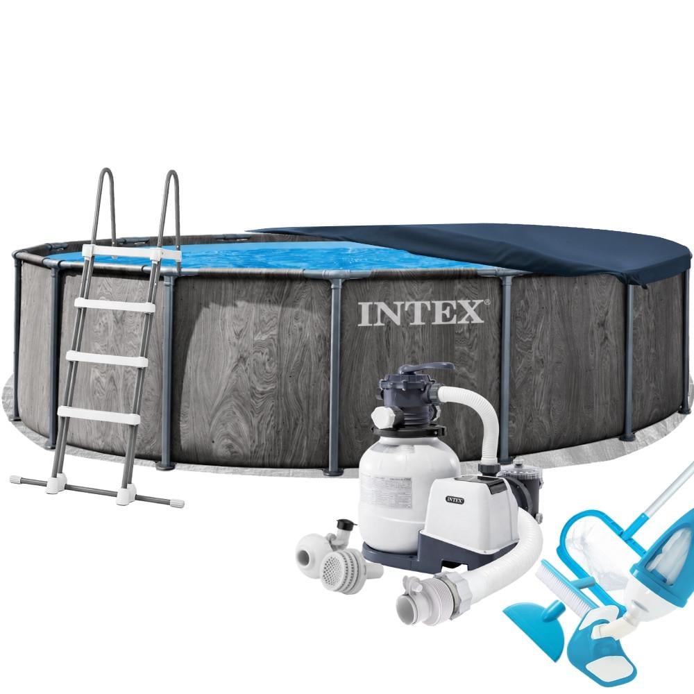 Бассейн каркасный круглый Intex Prism Frame 26742-7 457х122 см с песчаным фильтром/подстилкой/лестницей/тентом Коричневый (147-9-26742-7)