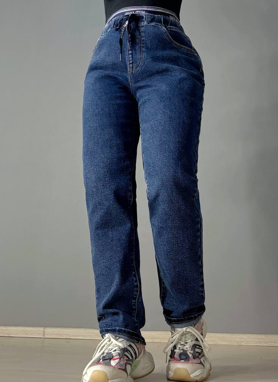 Джинсы женские LDM 0250 МОМ бананы резинка на поясе батал большие размеры р. 30 Синий (5226)