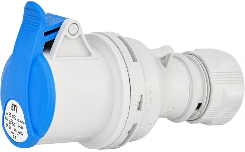 Силовая розетка ETI ES-1632 2P+PE 16А 230 В переносная IP44 Синий (4482000)