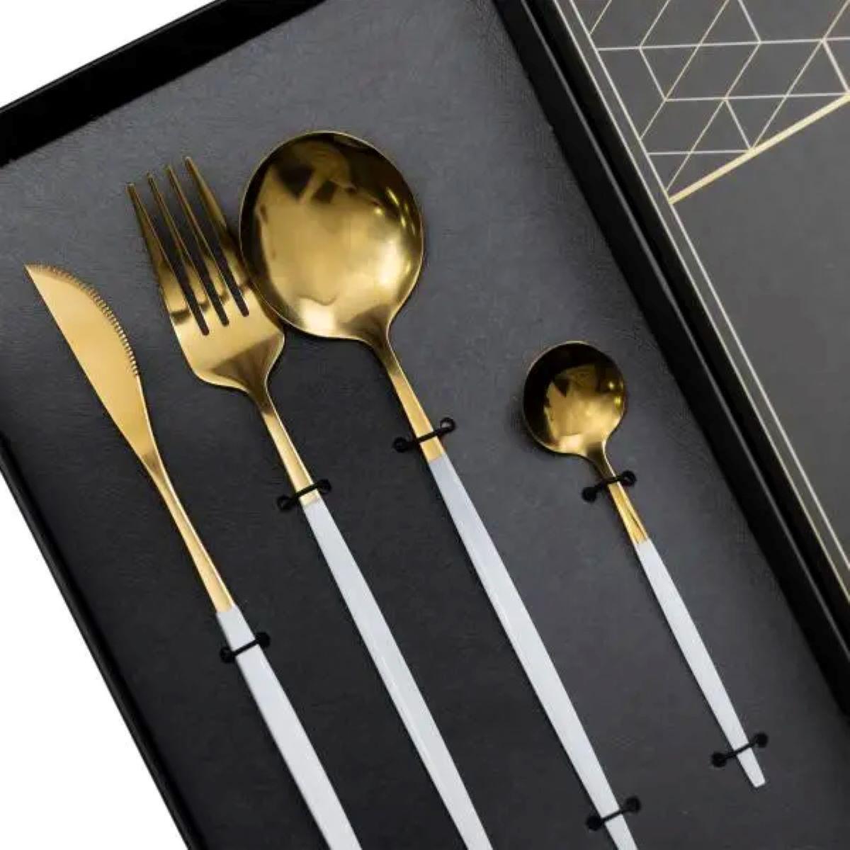 Набор столовых приборов 24 пр. на 6 персон Золотистый с белым - фото 2 Набор столовых приборов 24 пр. на 6 персон Золотистый с белым - фото 2