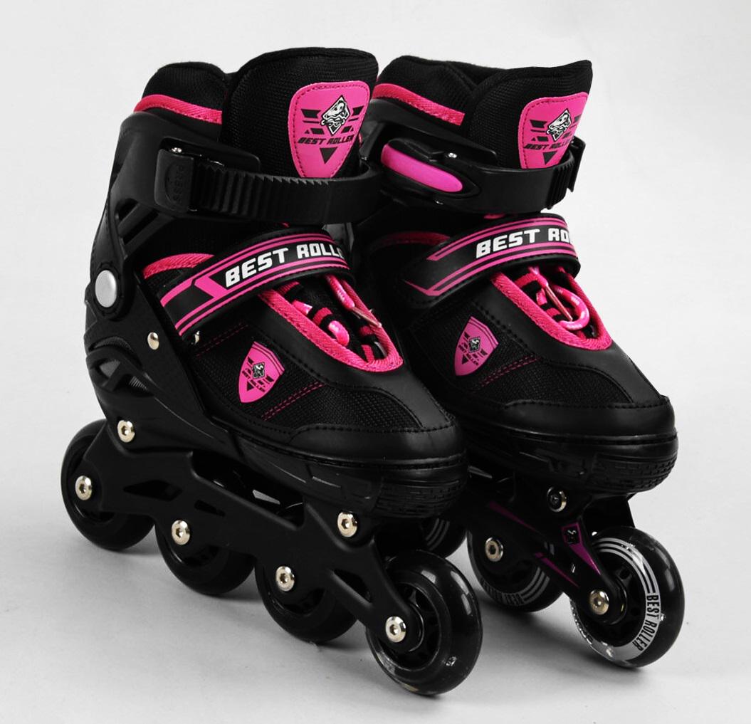 Роликовые коньки Best Roller PU колёса светящиеся в коробке р. 31-34 Black/Pink (105392)