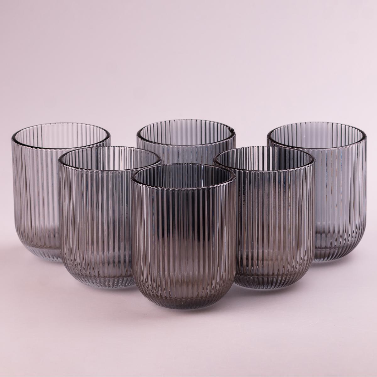 Набор стаканов фигурных ребристых из толстого стекла 6 шт. Серый (HP7112G) - фото 1 Набор стаканов фигурных ребристых из толстого стекла 6 шт. Серый (HP7112G) - фото 1
