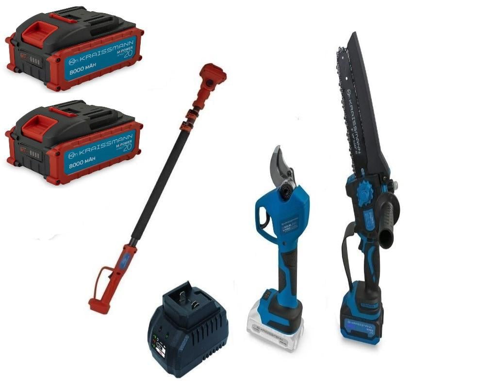 Набір інструменту KRAISSMANN міні-пила 2033 AKS-BL 20/секатор 31 AGS-BL 20-2/подовжувач VS'2500 1,6-2,5 м/2 акумулятора 8 Ач (22717698)
