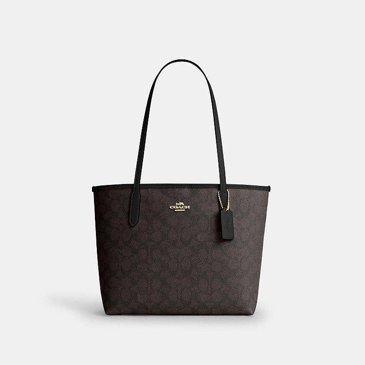 Сумка женская Coach Medium City Tote Bag in Signature Canvas Коричневый (38259499)